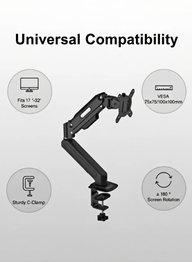 AOR Esports Computer monitor stand, fully movable rotating monitor arm with gas spring, suitable for 17 inch to 32 inch monitors (2kg to 9kg), VESA75*75mm,100*100mm， Monitor stand (black) - Image 2